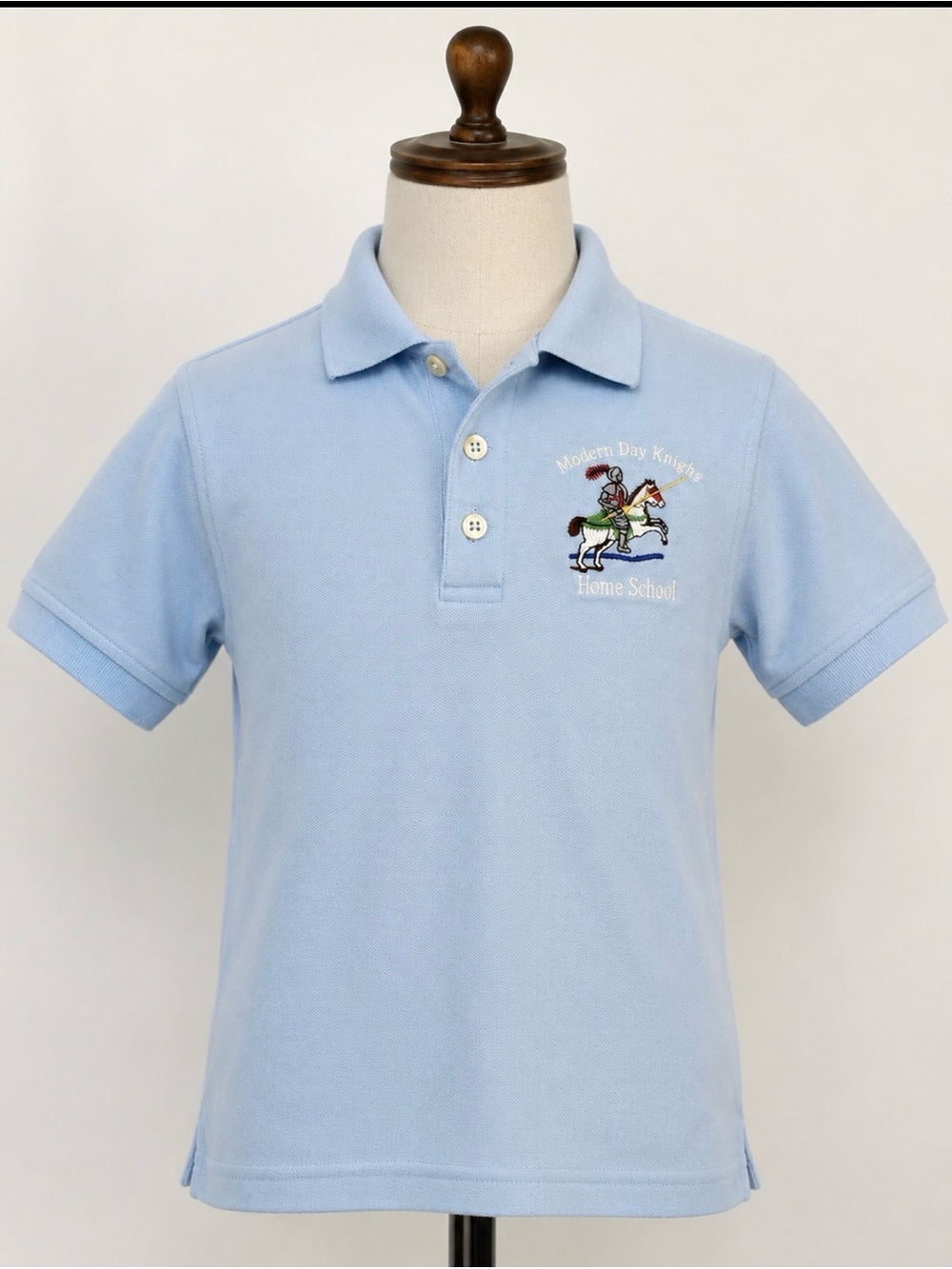 Lee Light Blue Kids Polo with Embroidered Knight Logo